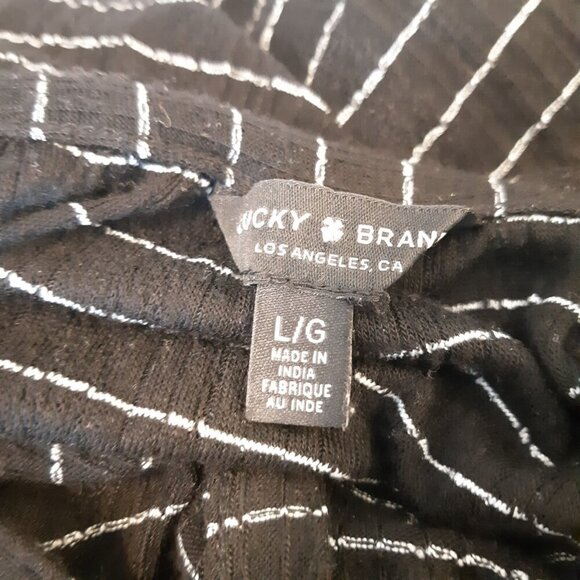 Lucky Brand Top Womens Large Tie Neck Keyhole Semi Sheer Boho Black White Stripe - Picture 5 of 6